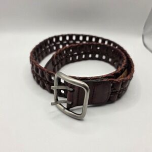 Tommy Bahama Mens Brown Woven Leather Belt Double Prong Buckle Made in Spain S